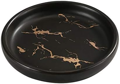JinGlory Ceramic Soap Dish Tray Holder for Bathroom or Kitchen,Jewelry Tray,Trinket Plate,Home Décor,Elegant Black Color