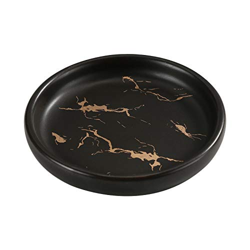 Jinglory Ceramic Soap Dish Tray Holder For Bathroom Or Kitchen,Jewelry Tray,Trinket Plate,Home Décor,Elegant Black Color #TOP26