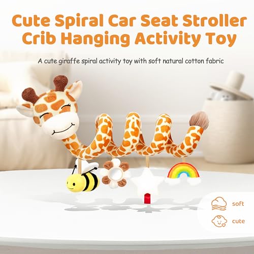 Image of Stuffed Spiral Car Seat Baby Toys 6-12 Months, Infant Giraffe Sensory Toys Hanging Stroller Accessories, Newborn Shower Gifts for Baby Boys Girls Essentials | Cute Colorful Giraffe
