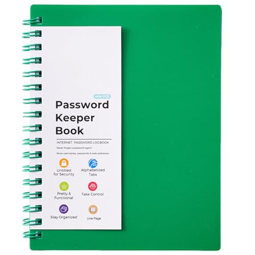 MALSSE Cuaderno de 6 espirales para escribir y guardar contraseñas con organizadores de contraseñas indexados
