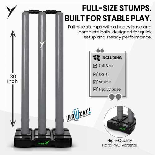 Image of jaspo Cric Holic Lite Heavy Duty Plastic Cricket Bat Kit for Age 12+ | Includes 34 inch Bat, Ball & Stumps | Full Size-8 Combo for Kids, Teens & Beginners