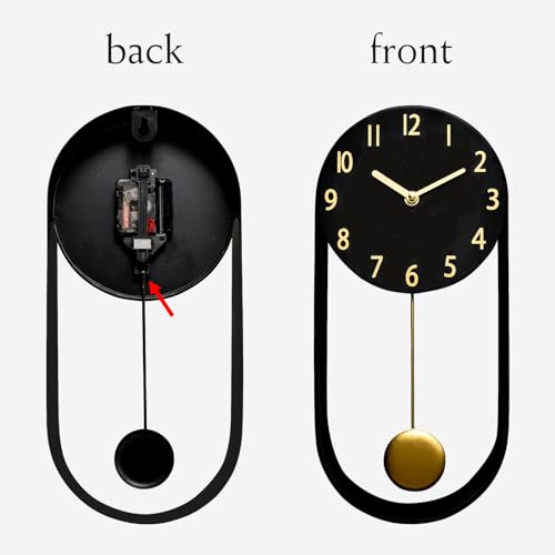 EmaxHome Stylish Minimalist Pendulum Black Wall Clock 8 Inch Modern Decorative Timepiece Silent Gold Pendulum Included Distinctive Metal Frame Design - Image 6