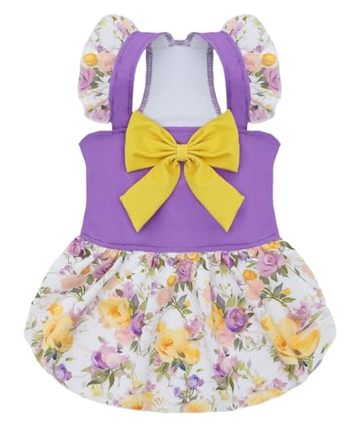Image of CuteBone Dog Dress for Small Dogs Girl, Floral Summer Dresses with Bow & Ruffle Sleeve, UPF50+ Sun Protection, Cute Pet Clothes for Puppy for Birthday Wedding Party Beach ZSFX07L