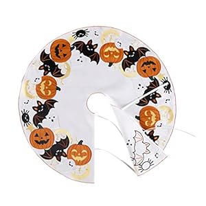 Halloween Christmas Tree Skirt 36 Inch Cutwork Embroidered Pumpkin Fall Thanksgiving Autumn Harvest Table Decorations for Party Holiday Dinner White Halloween Christmas Tree Skirt 36 Inch Cutwork Embroidered Pumpkin Fall Thanksgiving Autumn Harvest Table Decorations for Party Holiday Dinner White