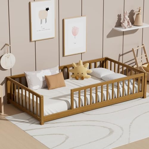 Twin Montessori Floor Bed for Kids with Guardrails