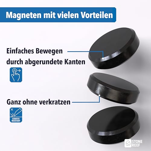Magnet Set Schwarz [65 Stück - extra Stark] hitze- und korrosionsbeständige flexible Magnete 17,6 mm x 4,9 mm - langlebig für Innen- und Außenbereich - ideal für Haushalt, Schule, Büro und Werkstatt