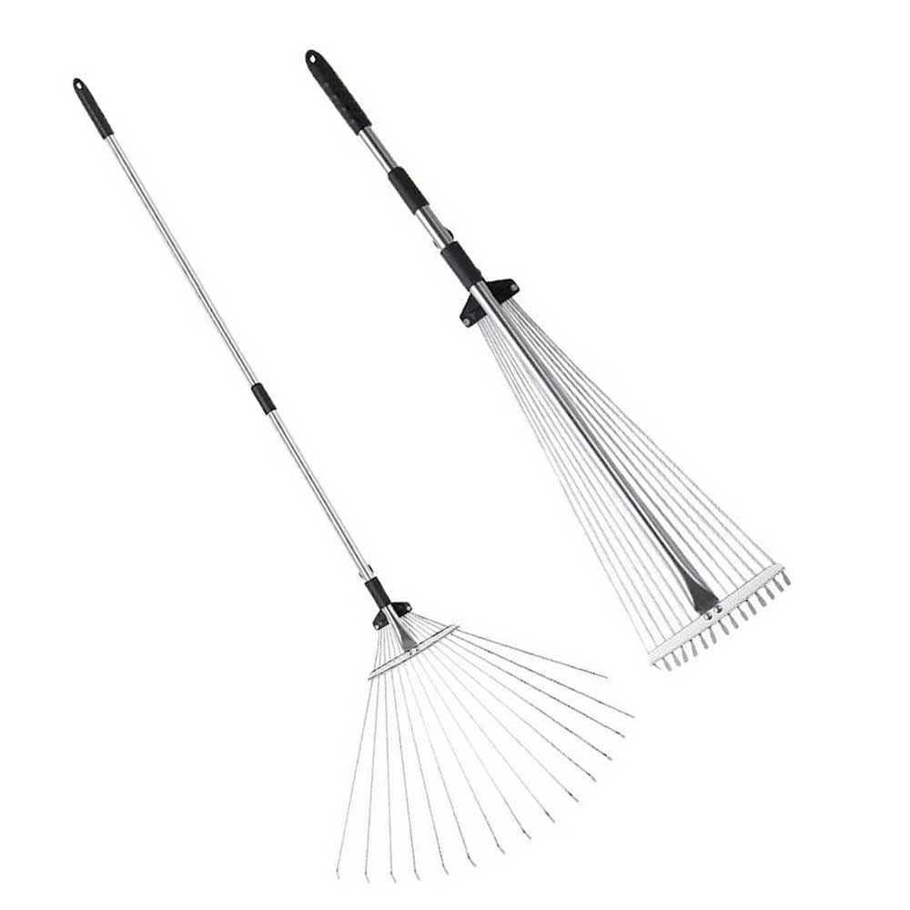 zeeyrak 15 Teeth Adjustable Metal Lawn Rack, Garden Leaf Rake, Garden Rake for Leaves Among Plants, Lawns and Yards.