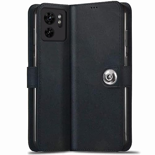 Image of TheGiftKart Flip Cover Back Case for Motorola Moto Edge 40 5G | Genuine Leather Finish | Designer Button | Inbuilt Pockets & Stand | Wallet Style Flip Case Cover for Moto Edge 40 (Faux Leather, Black)