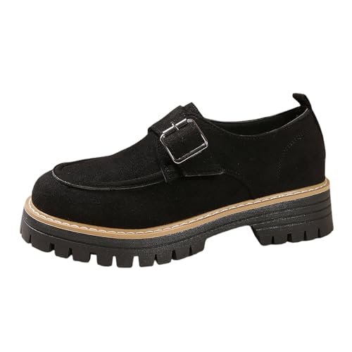 Women's Casual Shoes Slip On Loafers Comfortable Platform for Everyday Wear with Suede Upper and Buckle Detail