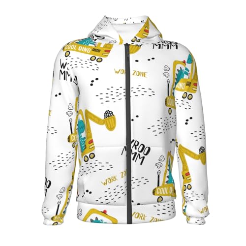 Dinosaur on Excavator Kid Hoodies Boys Zip Up Sweatshirts Girls Pullover with Pocket2