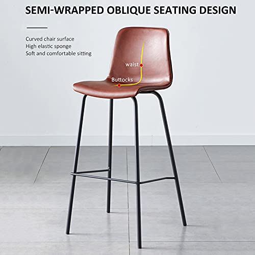 Tabourets hauts 65cm avec dossier en simili-cuir marron au design moderne - 7