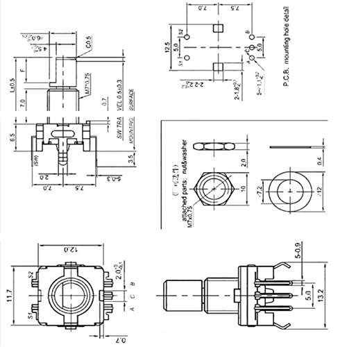 Encodeur rotatif EC11 commutateur de code potentiomètre numérique avec interrupteur 5pin 15mm 5pcs - 6