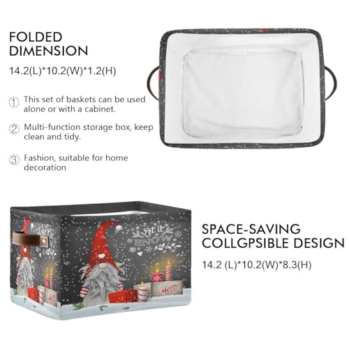 Image of Winter Gnomes Storage Basket Fabric Kitchen Baskets Let it Snow Christmas Decorations Open Home Storage Bins Boxes Foldable Organizer Bag for Toy Book Shelf Closet Baskets 16x12x8 Inches 2 Pack