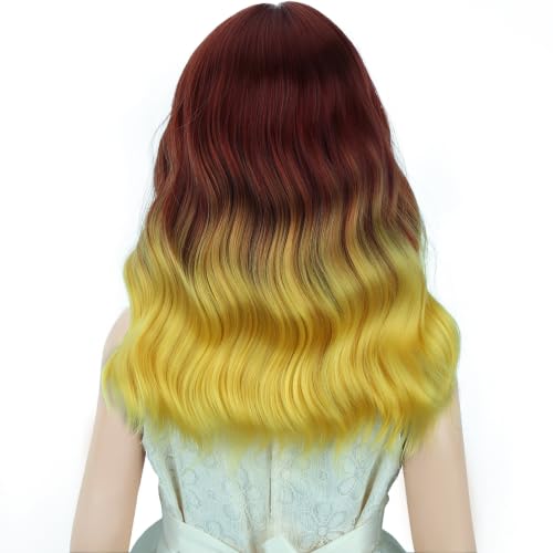 Image of Flame Wig Fire Wig with Bangs Short Wavy Curly Wigs Synthetic Cosplay Hair Wigs