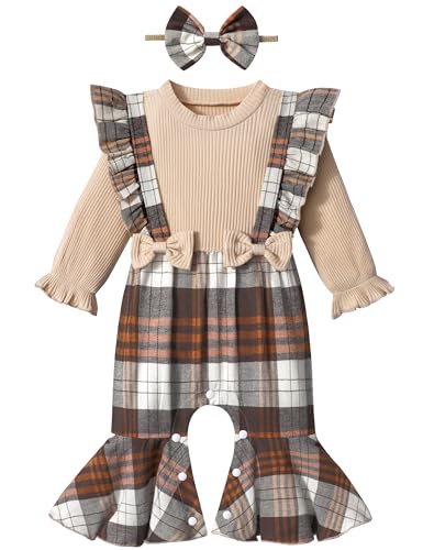 Image of Qaoerde Baby Girl Clothes 3-6 Months Baby Girl Outfit Long Sleeve Romper Plaid Jumpsuit Cute Infant Girl Clothes Fall Baby Winter Clothes