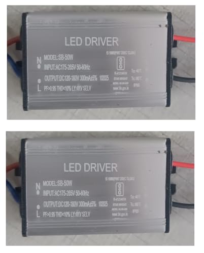 Image of 2 Quantity 50Watts 300mA LED Flood Light Driver | Input: AC 175-265V | Output: DC 120-180V | IP-65 | BIS Approved (Pack of 2)