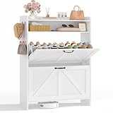 Kotascoy Zapatero Entrada Recibidor,Zapatero Blanco con 2 Cajónes abatibles y 1 Compartimento, para 16-20 Pares, Mueble Zapatero Estrecho de parasalon y Pasillo