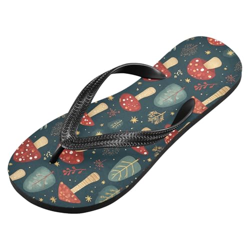 ALAZA Red Mushroom Pattern Flip Flops for Women Fashion Beach Slippers Comfort Mens Flip Flops Non-Slip Rubber Shower Slippers Sandal for Hotel Travel Sport,XS2