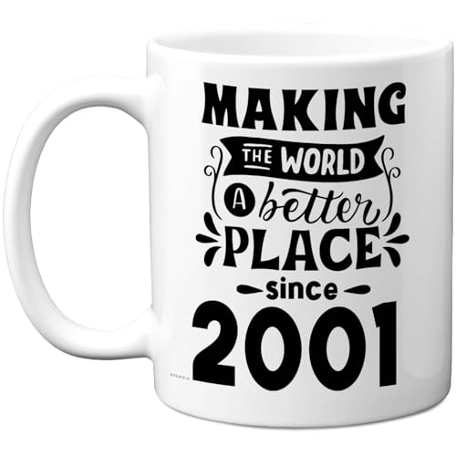 Stuff4 25th Birthday Mug Gift for Men Women - Making The World a Better Place Since 2001 - Happy 25 Birthday Gifts for Grandad Grandma Nan Retro Back in 2001 Age 25 Bday, 11oz Ceramic Coffee Mugs