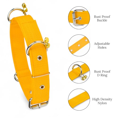 Image of Dog Neck Collar Belt and Leash for Medium Dogs, Dog Stylish Nylon Leash Belts with Bell - Beagle, Pug, Boxer, Shiba Inu, Tibetan Terrier, Indian Spitz (Medium, Yellow)