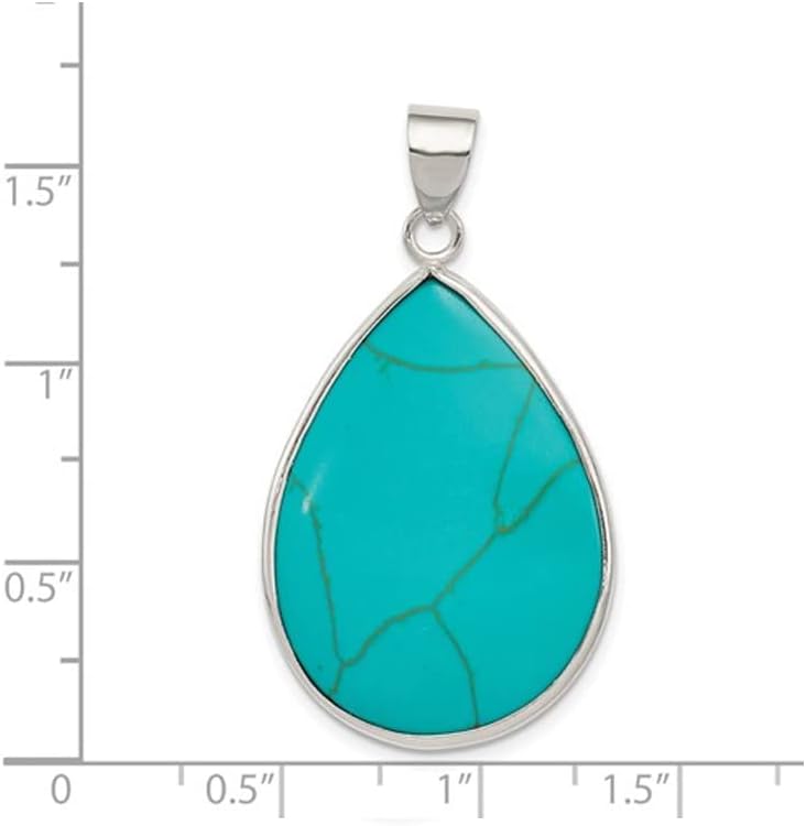 Turquoise Teardrop Pendant Necklace in Sterling Silver with Chain - Image 3