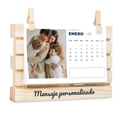 Calendario 2025 con 12 Fotos Personalizadas - Calendario Sobremesa 2025 - Calendario Personalizado 2025 - Regalos Personalizados - Calendario Escritorio Madera - Regalos Personalizados con Foto