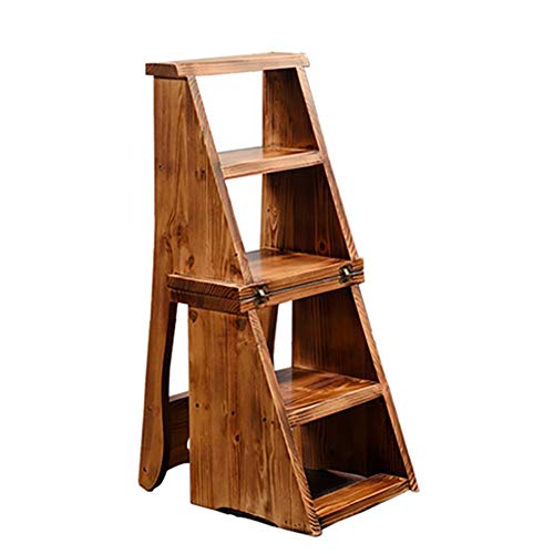 Brown Convertible Leiter Stuhl Mehrzweck 4-Schritt-Hocker für Library/Küche, Holz Climb, Last 120kg (Color : Light Brown Color)