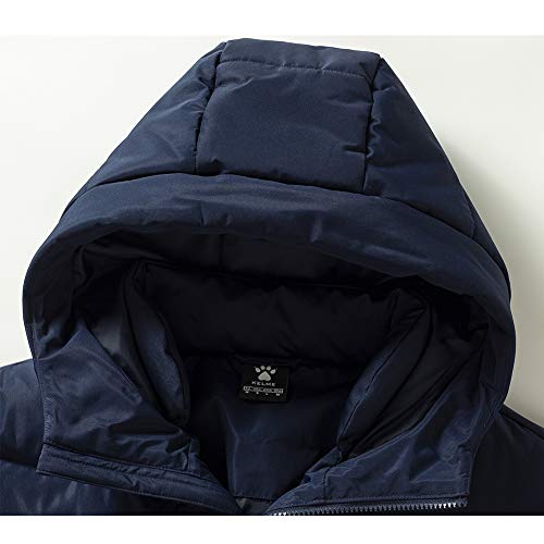 KELME Men's Long Parka Winter Coats, Windproof Hooded Soccer Training Jacket, Stadium Outdoor Cold Weather Warm Outerwear Navy Blue Silver XX Small4