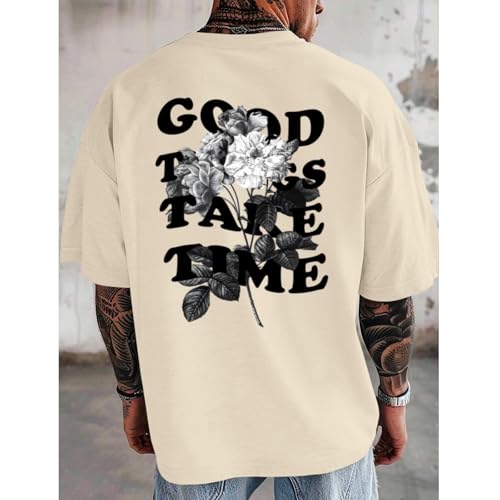 Vintage Graphic Tees for Men Oversized Floral Letter Print Retro Streetwear T Shirts Casual Loose Fit Cotton Tops3