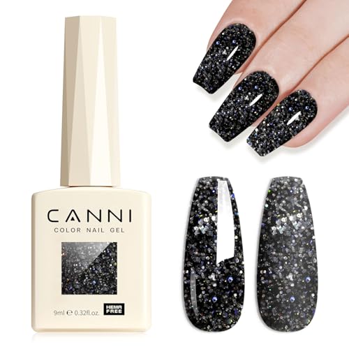 CANNI Glitter Gel Nail Polish – 1pcs 9ml Black Color, Diamond Glitter Series, Soak Off UV LED Gel Nail Polish for DIY Nail Art, Salon or Home Manicure