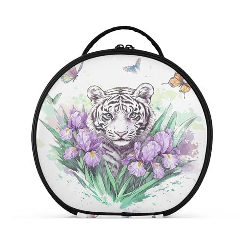 Takiito Purple Irises Tiger Travel Makeup Case Portable Makeup Box Artist Cosmetic Case Organizer With Adjustable Dividers