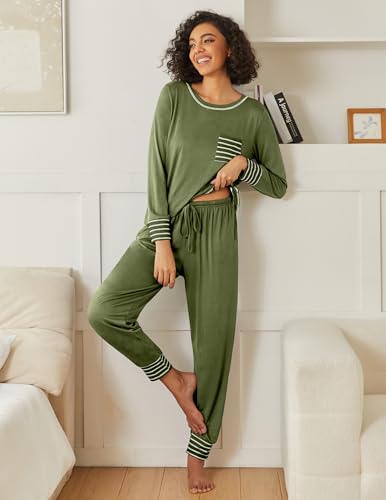 Image of Ekouaer 2 Pack Womens Pajama Sets Long Sleeve Lounge Sets Soft Pj Sleepwear Loungewear