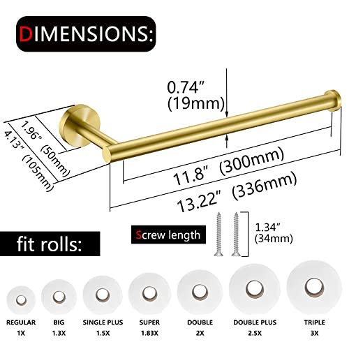 Brushed Gold Paper Towel Holder,Under Kitchen Cabinet Towel Paper Rack,Wall Mounted Round Sus304 Stainless Steel Dispenser For Bathroom Kitchen Tissue Towel Roll,11.8 Inch… #TOP6