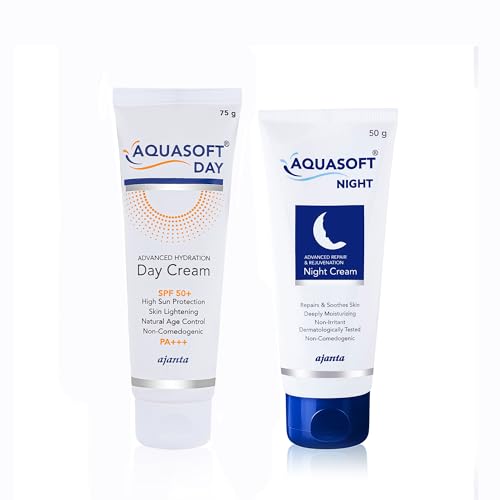 Image of Aquasoft Day Advanced Hydration Cream SPF 50+ PA+++ 75g + Aquasoft Night Advanced Repair & Rejuvenation Cream 50g Complete 24-Hour Round-the-Clock Daily Face Care Hydrating & Restorative Combo Pack
