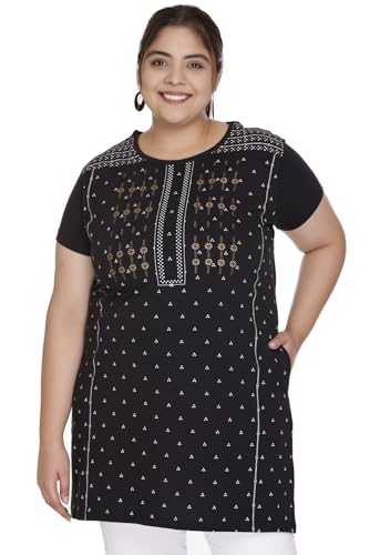 Image of Women Printed Cotton Tshirt with Side Slits & Pocket