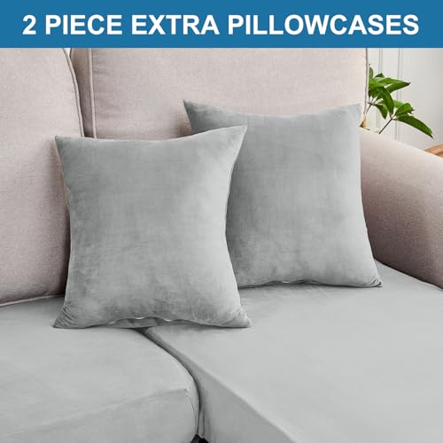 Image of Couch Cover 4-Piece Elastic Velvet Couch Cushion Covers & Chaise Slipcovers for L-Shaped Sofas, Sofa Seat Covers Washable, Soft Cover for Couches (3 Seater + Chaise, Light Grey)
