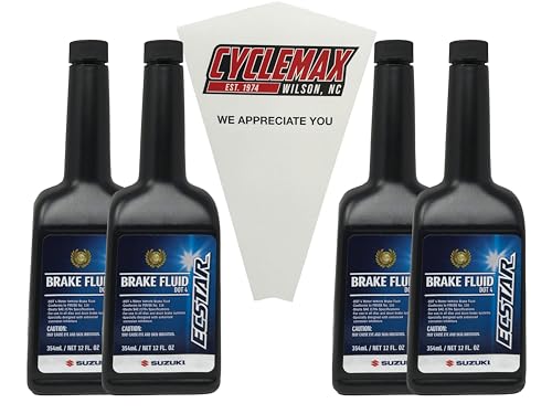 Cyclemax Four Pack Compatible with Suzuki Ecstar DOT 4 Brake Fluid 990A0-01E91-12Z Contains Four Bottles and a Funnel