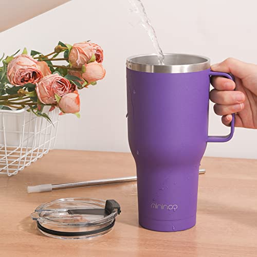 Mininoo 40 Oz Tumbler With Handle And Straw, Insulated Tumbler With Handle Leak Proof, Large Tumbler With Lid And Straw (Purple) #TOP2