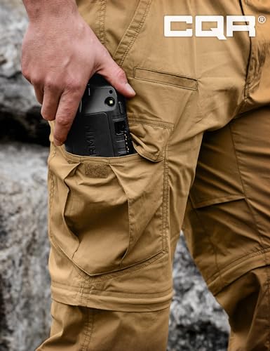 Image of CQR Men's Convertible Cargo Tactical Pants, Water Resistant Outdoor Hiking Pants, Zip Off Lightweight Stretch Work Pants