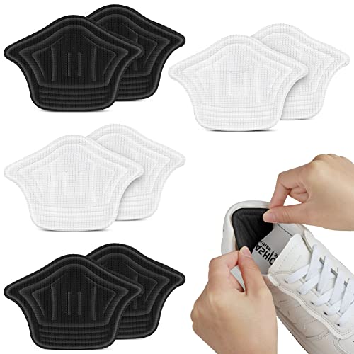 ACWOO Coussinets de Talon, 4 Pairs Coussinets de Coussin de Talons Auto-Adhésif, Inserts de Talons, Talons Semelles Autocollantes Antidérapants pour Empêche Frottements et Ampoules(5mm, Blanc+Noir)