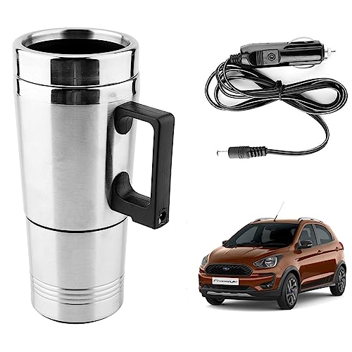 Image of Oshotto 12V Stainless Steel Car Heating Kettle /Mug, Travel Friendly electric Tea /Coffee maker Compatible with Ford Freestyle (300ml) - Silver