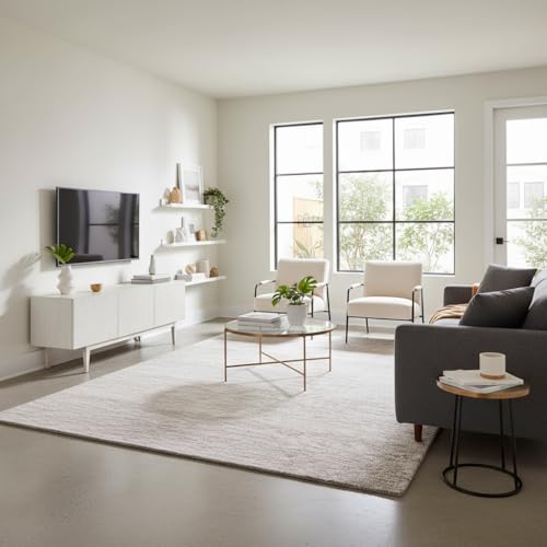 Image of Abstract Collection Handmade Area Rug - 100% Wool Pile, Contemporary Modern Textured Carpet for Living Room, Bedroom, or Office | Cotton Backing, Thick & Plush (Light Grey, 8' x 10')