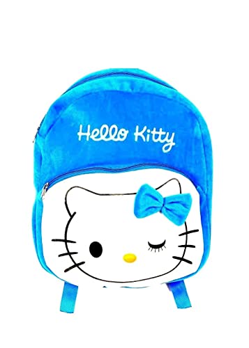 Image of blue tree Cute Boy's and Girl's Plush Bag Medium Quality Full Embroidery Designs Mini Travel Backpack Mango (Mango- Blue Hello kitty)