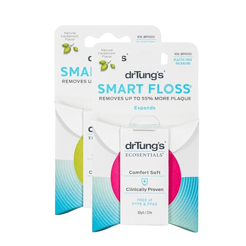 DrTung's Smart Floss - Natural, PTFE & PFAS Free Floss, Gentle on Gums, Expands & Stretches, BPA Free Floss - Natural Dental Floss Cardamom Flavor (Pack of 2)