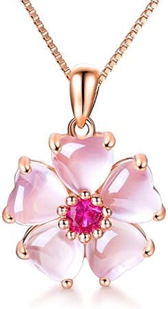 YOUMIYA ROSE Gold Cherry Blossoms Necklace For Graduation and Mother’s Day gifts Pink beautiful Artificial stone crystal Necklace Best Gifts For Women Friend Lover