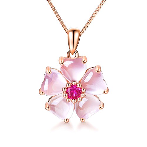 Rose Gold Cherry Blossoms Necklace for Graduation Pink Beautiful Artificial Stone Crystal Necklace Best Gifts for Women Friend Lover