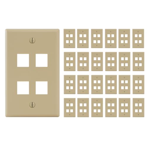ICC 4-Port Keystone Wall Plate, 1-Gang RJ45 Modular Jack, Ivory, 25-Pack