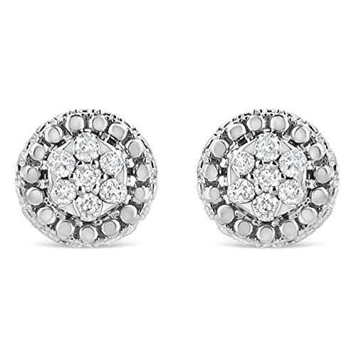 .925 Sterling Silver 1/3 Cttw 7 Stone Pave Set Diamond Beaded Stud Earrings (I-J Color, I2-I3 Clarity)