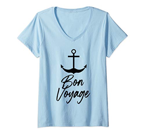 Womens Nautical Bon Voyage anchor V-Neck T-Shirt