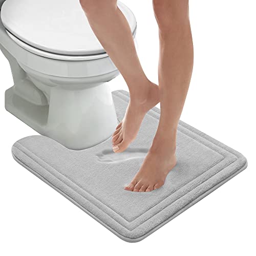 MICRODRY Quick Drying Memory Foam Framed Bath Mat with GripTex Skid-Resistant Base, Contour - 21x24, Light Grey